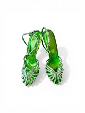 Green Embellished Strappy Heels - Women